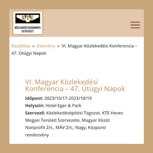 VI. Magyar Közlekedési Konferencia – 47. Útügyi Napok
